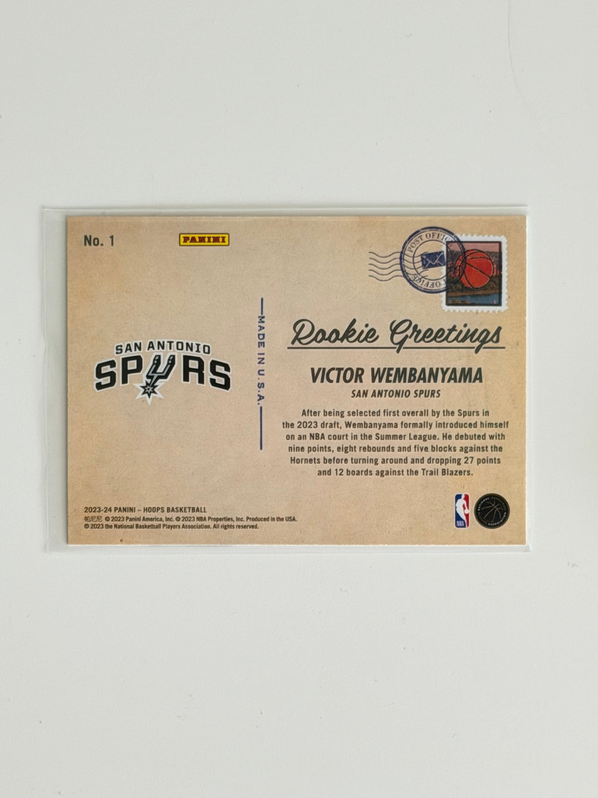 2023-24 Panini - Victor Wembanyama - Greetings From San Antonio #1 - Rookie - Raw Ungraded Card