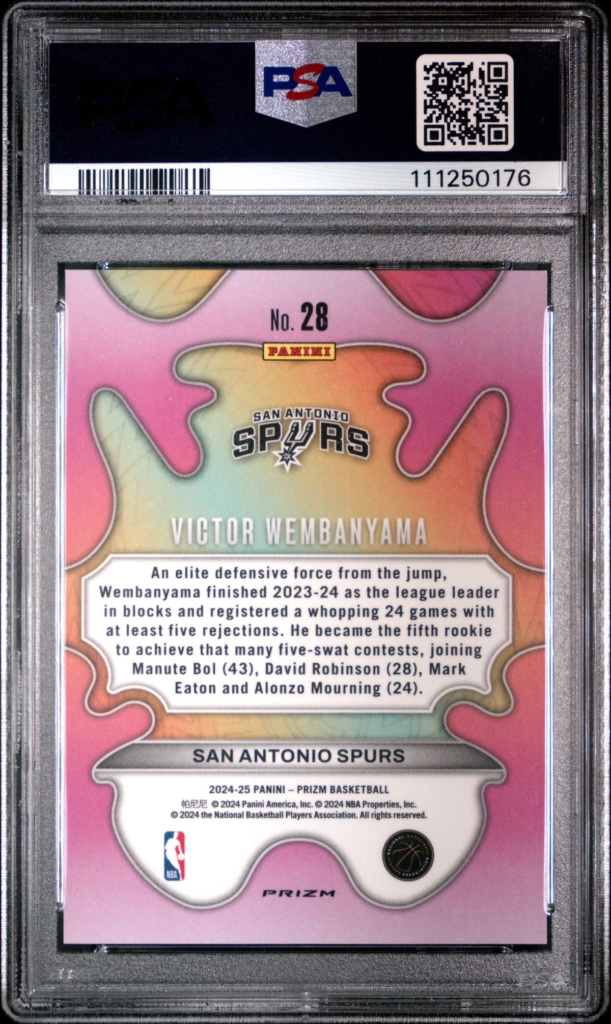 2024 Panini Prizm Groovy #28 - Victor Wembanyama PSA 10 Back - Cert #111250176