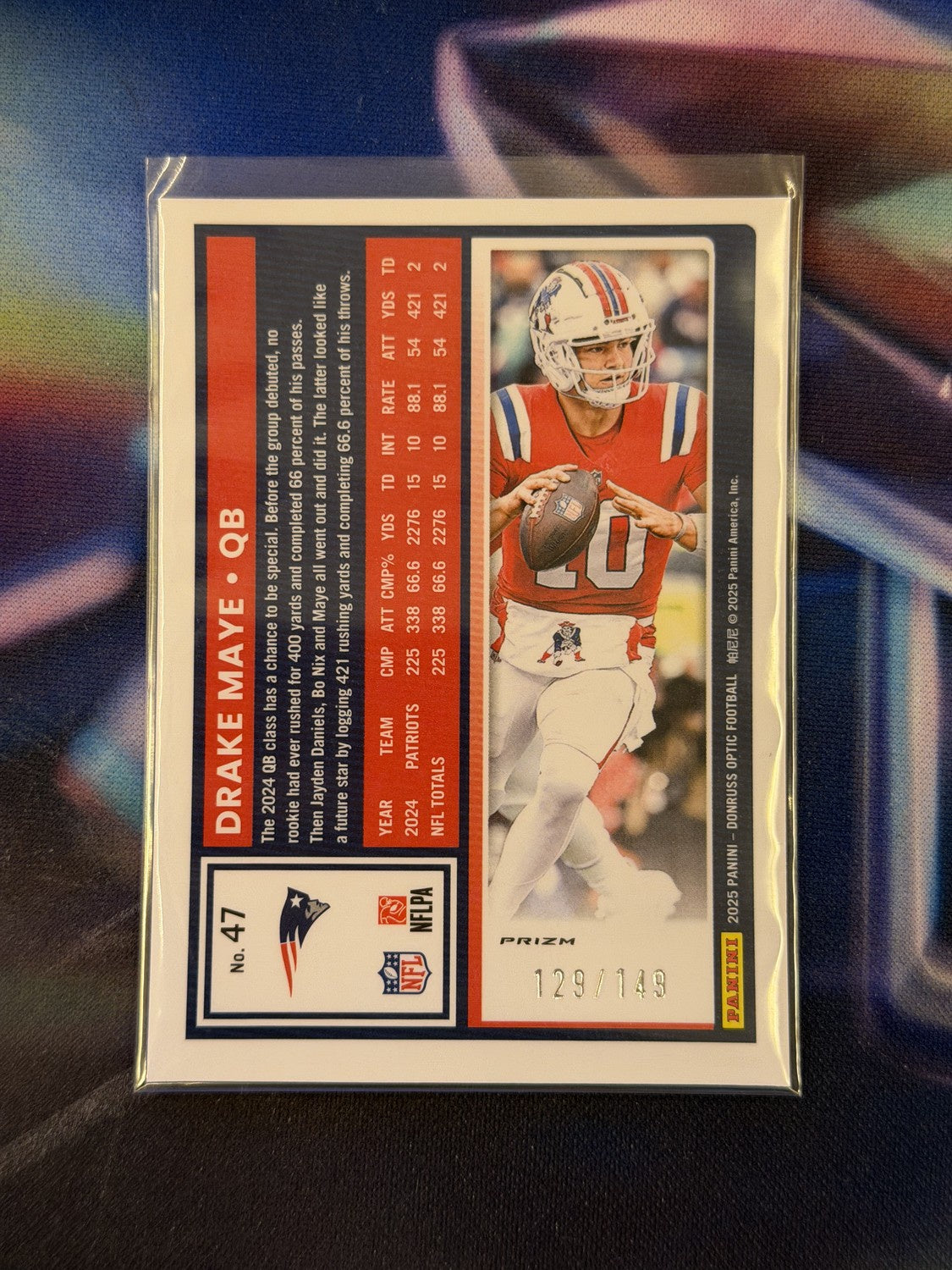 Drake Maye Red Prizm Back - 2025 Donruss Optic