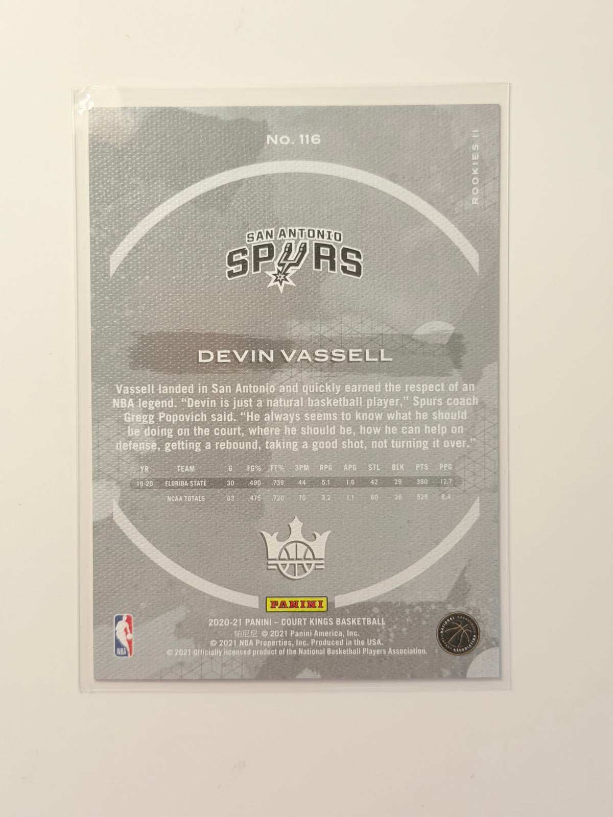 2020-21 Panini Court Kings — Rookies Ii - Devin Vassell - Rookies II Level 2 #116 - Raw Ungraded Card