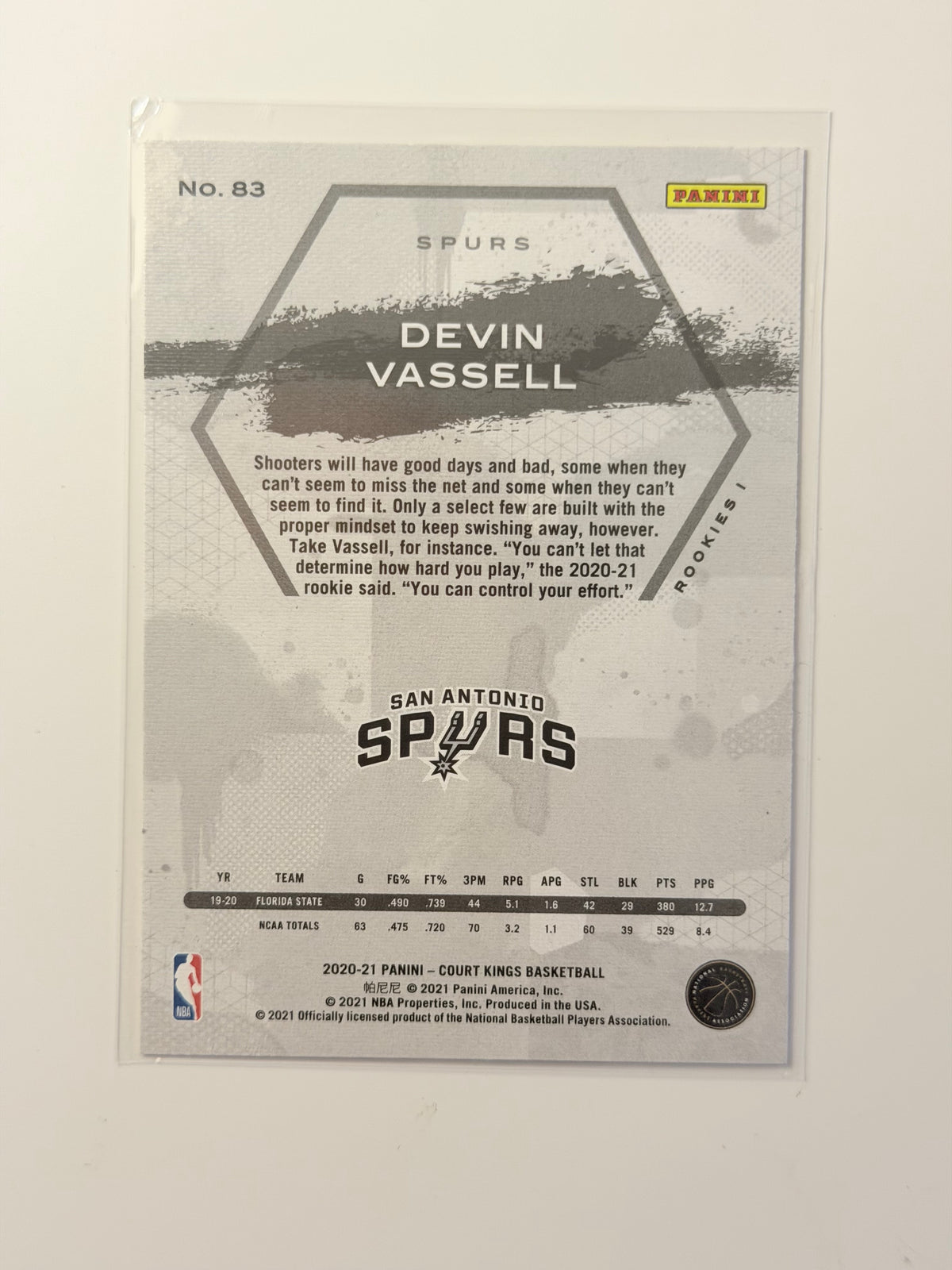 2020 Panini Court Kings — Rookies I - Devin Vassell - Rookies I Level 1 #83 - Raw Ungraded Card