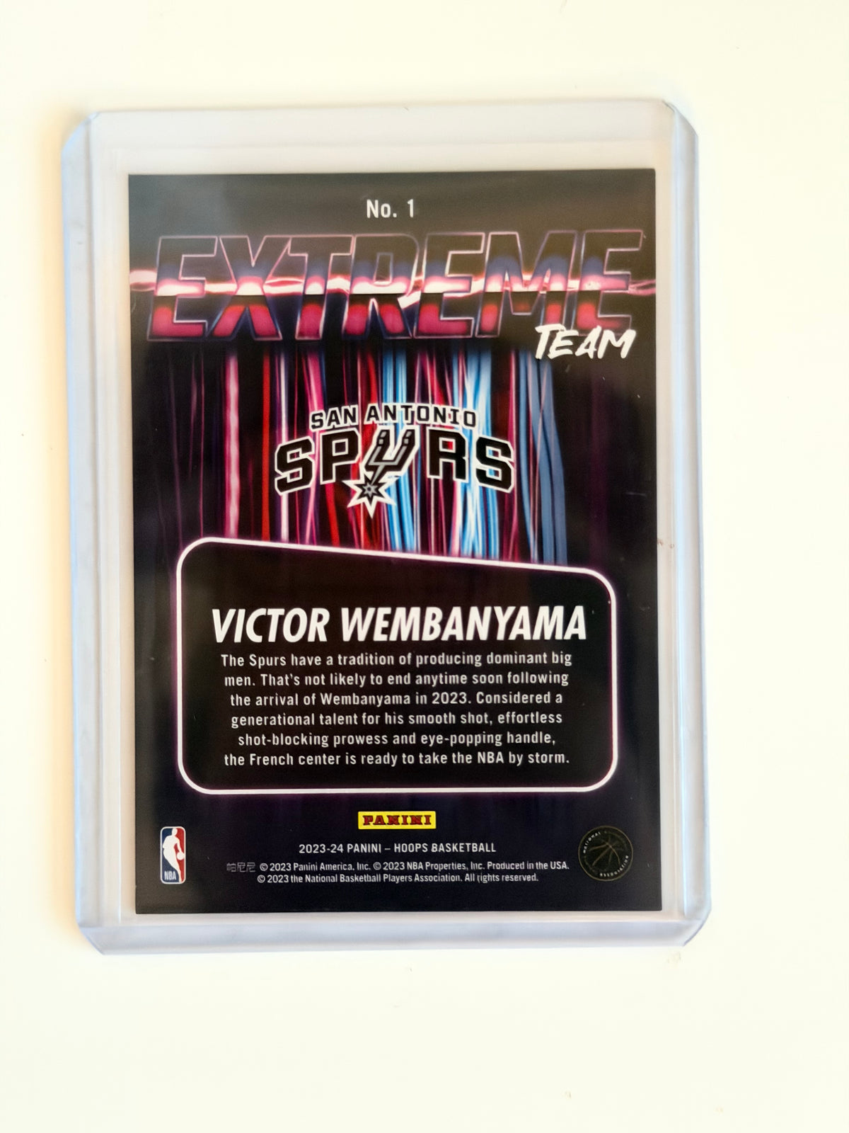 2023-24 Panini NBA Hoops - Victor Wembanyama - Extreme Team Rookie Card #1 - Raw Ungraded Card