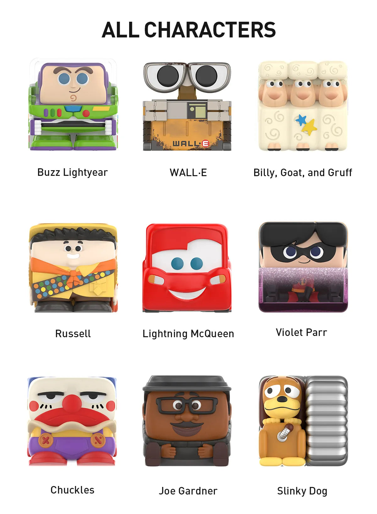 Pop Mart - COMPLETE SET OF 9 - Disney Pixar PopCube 1 Series - Magnetic Stackables