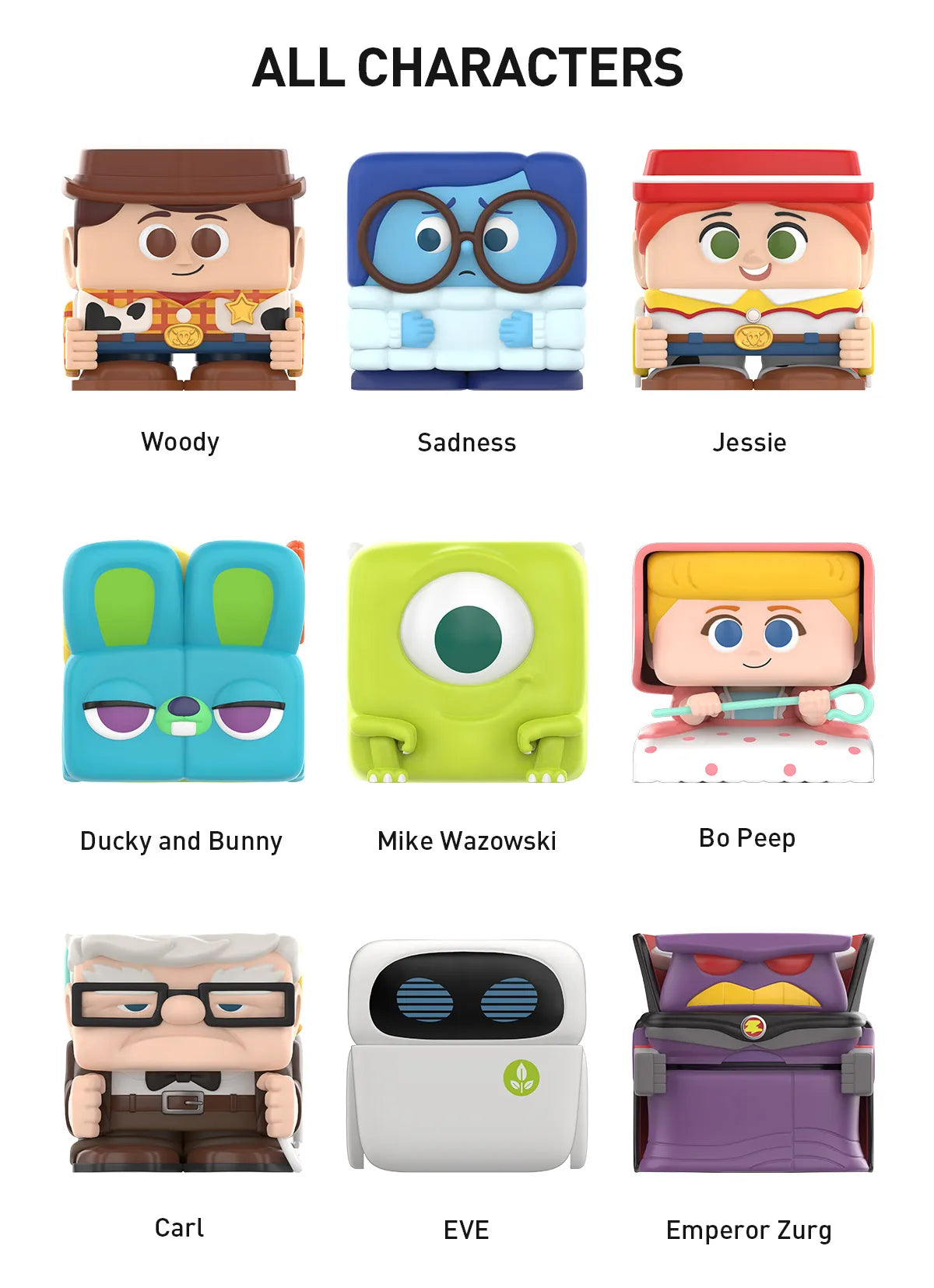 Pop Mart - COMPLETE SET OF 9 - Disney Pixar PopCube 2 Series - Magnetic Stackables
