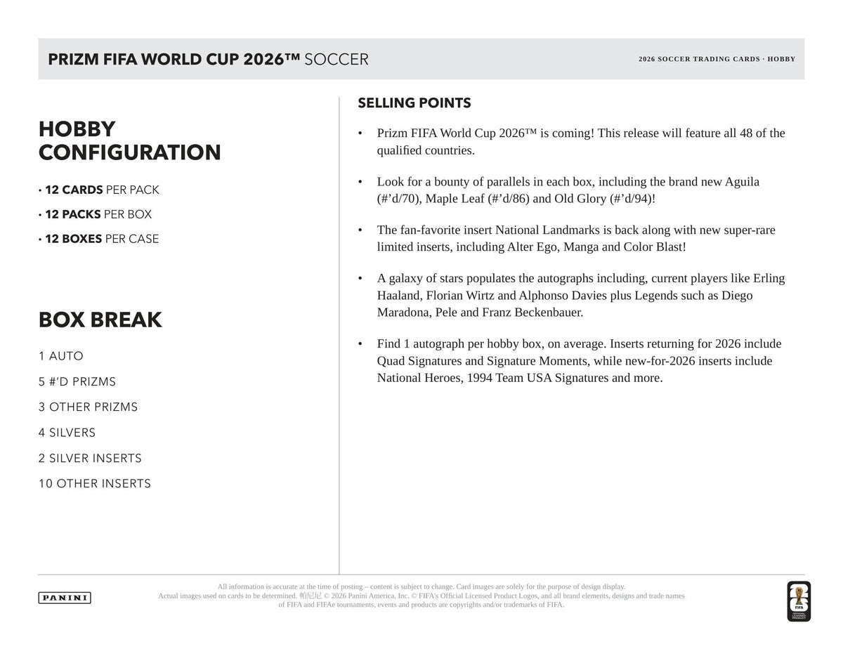 2026 Panini Prizm FIFA World Cup Soccer Hobby Box