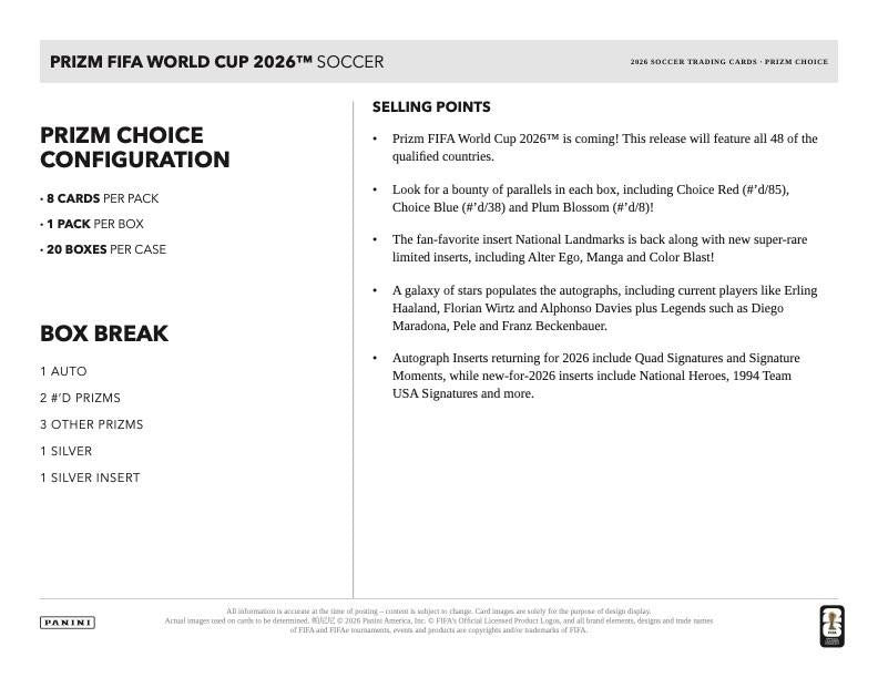 2026 Panini Prizm Choice World Cup Soccer Hobby Box