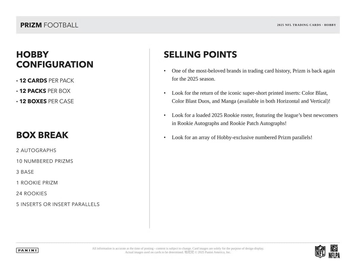 2025 Panini Prizm Football Hobby Box