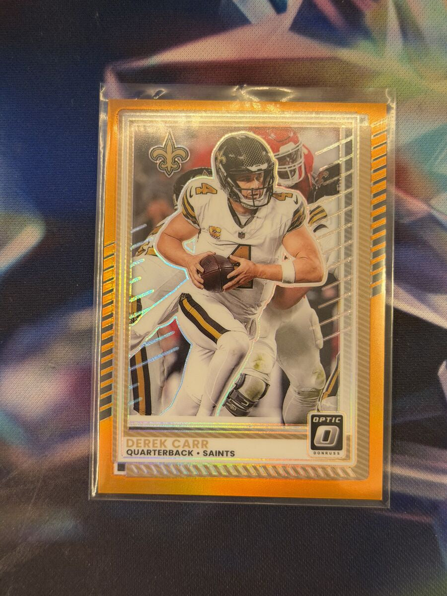 Derek Carr Orange Prizm Front - 2025 Donruss Optic
