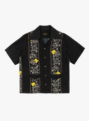 Kapital: Silk Rayon Peckish Rainbowy Wrangle Collar Cuba Shirt - Black - K2404SS174  - Made in Japan