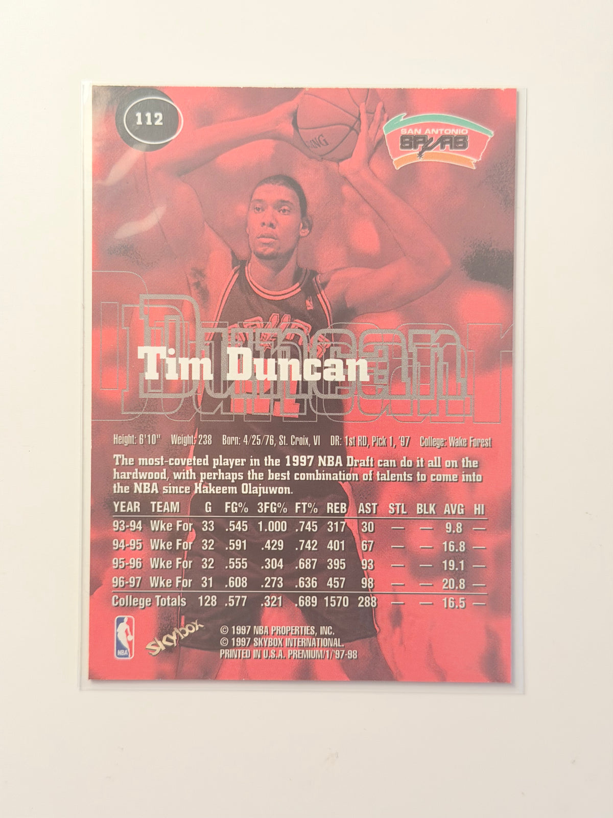 1997 Skybox Skybox Premium — Skybox Rookies '97 - Tim Duncan - Rookies '97 #112 - Raw Ungraded Card