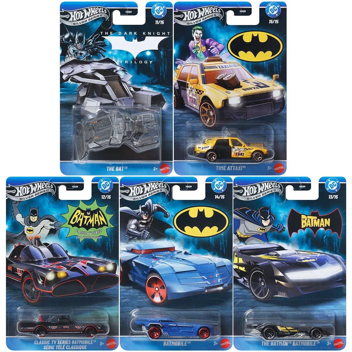 Hot Wheels Silver Series - Batman Themed 2026 Mix 3 - Complete set of 5 Cars (956U) (PRE-ORDER OCT 2026)
