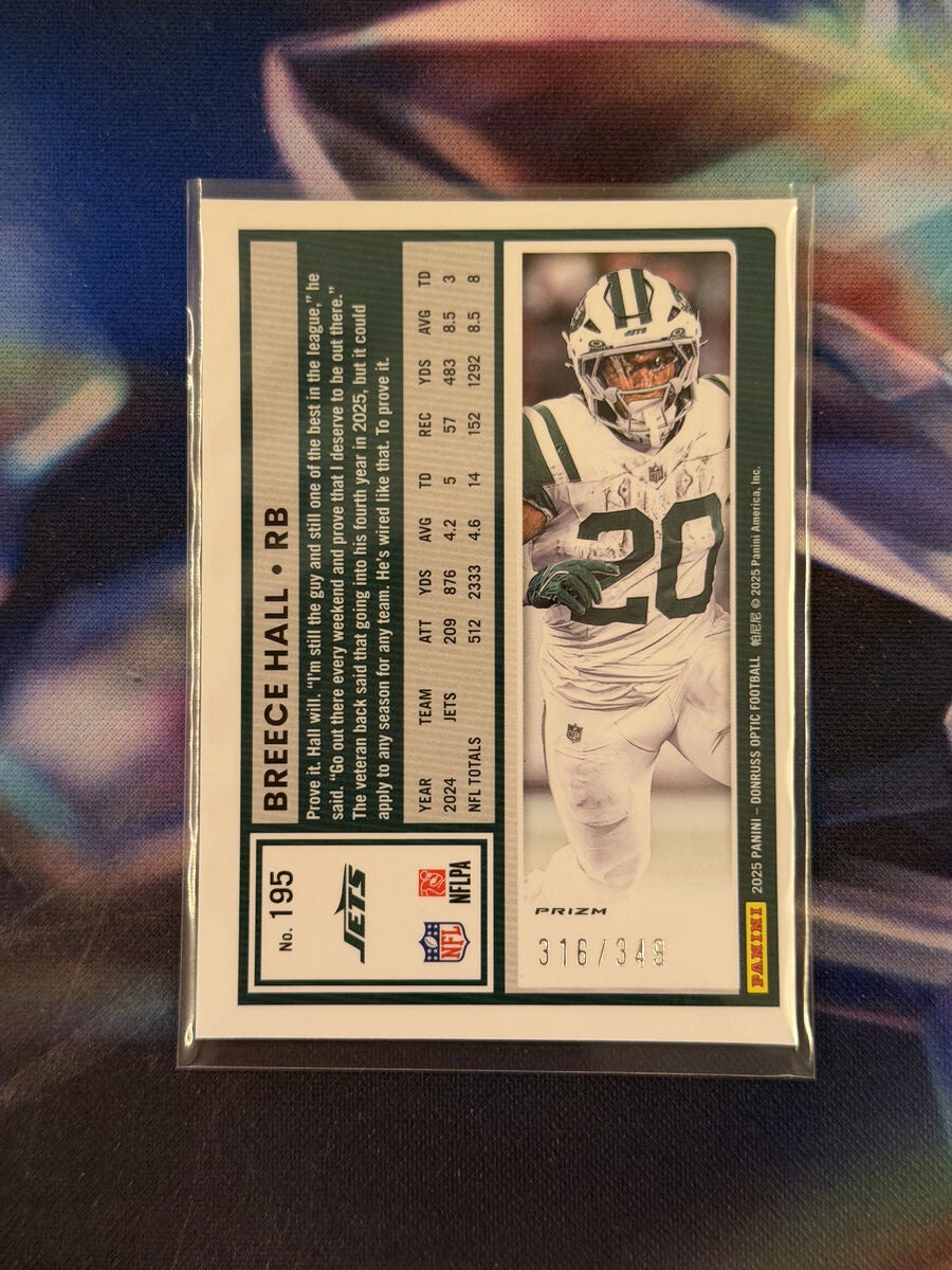 Breece Hall Aqua Prizm Back - 2025 Donruss Optic