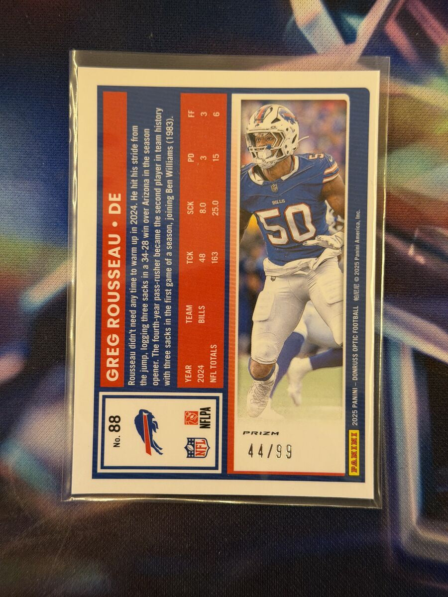 Greg Rousseau Pink Velocity Prizm Back - 2025 Donruss Optic