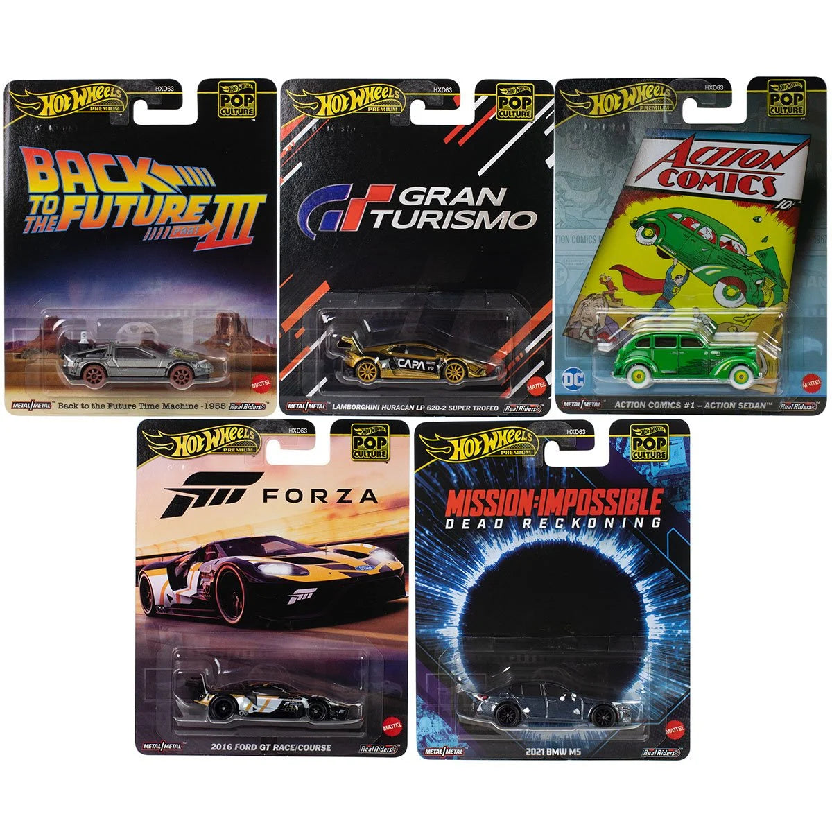 Hot Wheels Premium - Pop Culture 2025 Mix - 5 Car Set (Back to The Future, Mission Impossible, Forza)