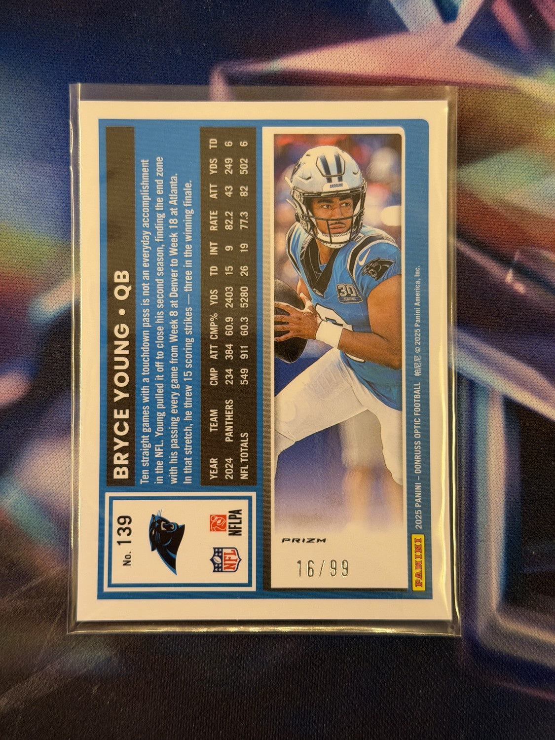 Bryce Young Pink Velocity Prizm Back - 2025 Donruss Optic