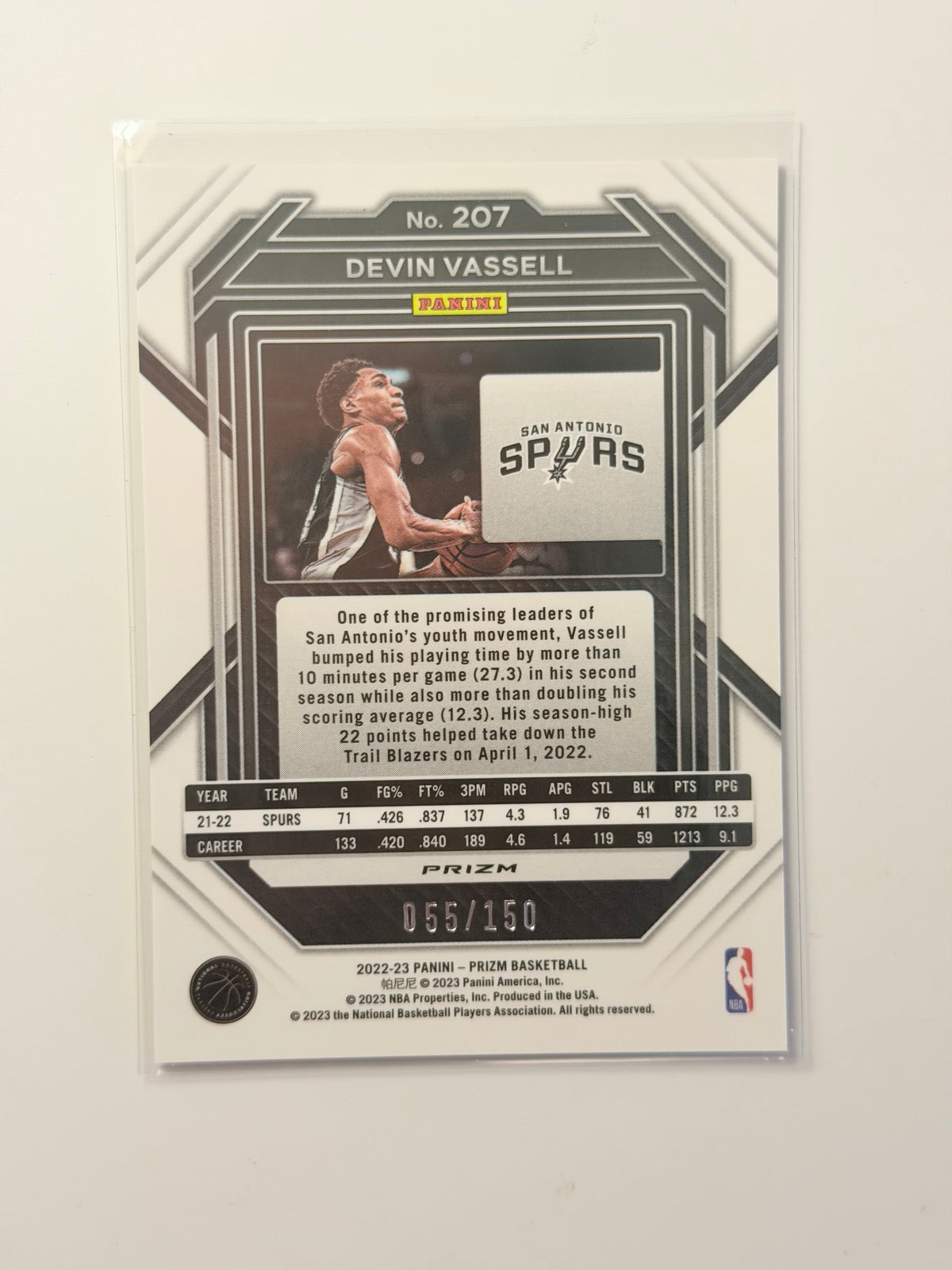 2022-23 Panini Prizm - Devin Vassell - Pandora Silver Limited to /150 #207 - Raw Ungraded Card