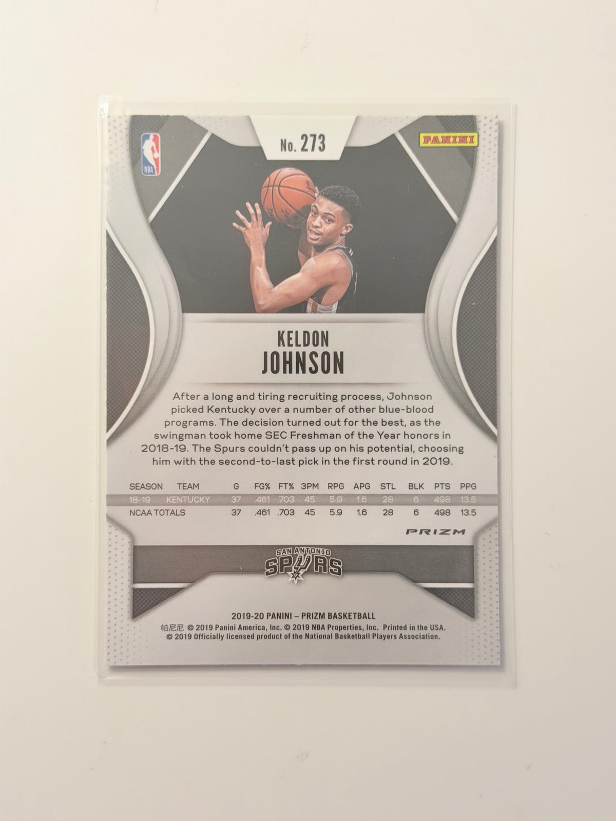 2019 Panini 2019-20 Panini Prizm Basketball - Keldon Johnson - Silver #273 - Raw Ungraded Card