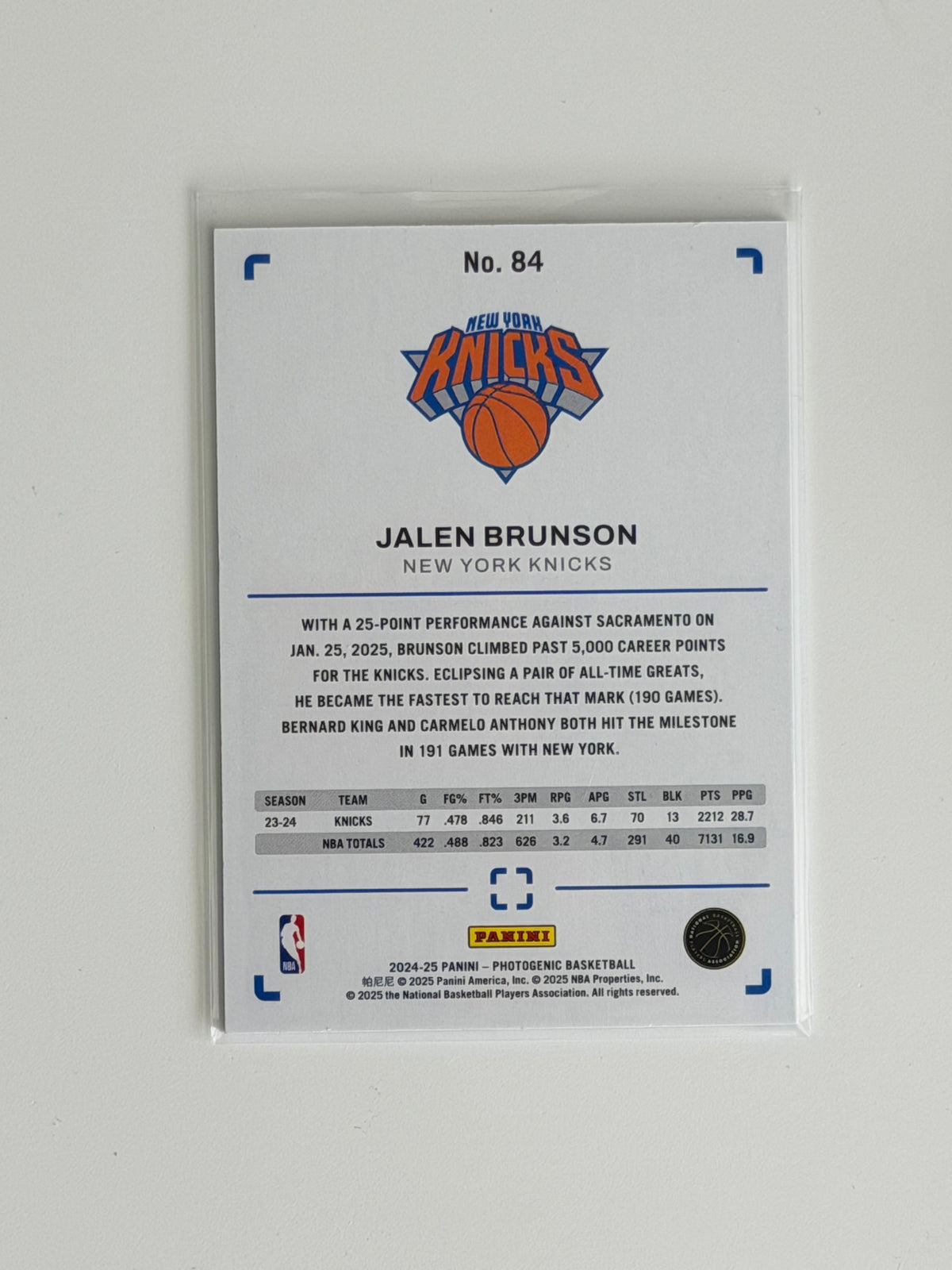 2024-25 Panini Photogenic - Jalen Brunson #84 - Stardust Variant Limited to /65 - Raw Ungraded Card