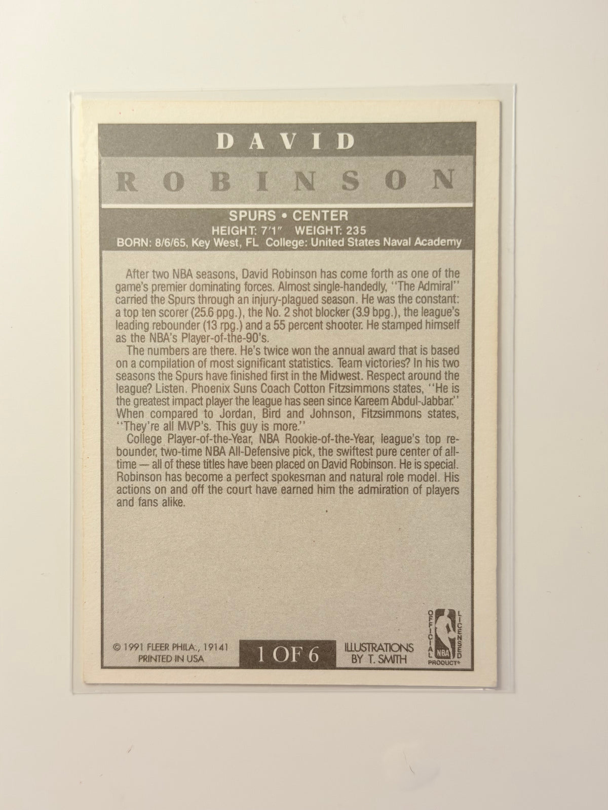 1991 Fleer Fleer - David Robinson - Pro Visions #1 OF 6 - Raw Ungraded Card