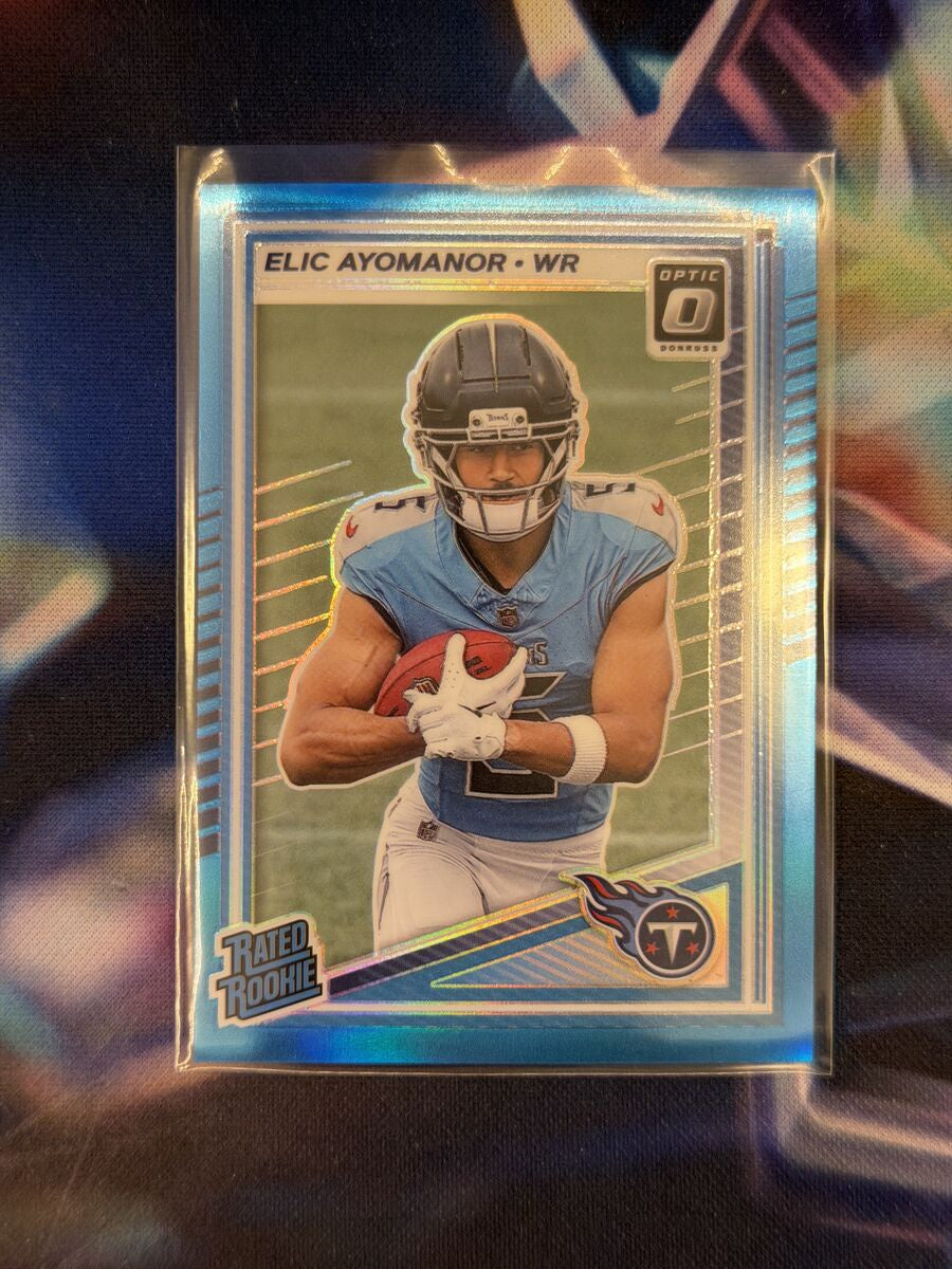 Elic Ayomanor Rated Rookie Aqua Prizm Front - 2025 Donruss Optic