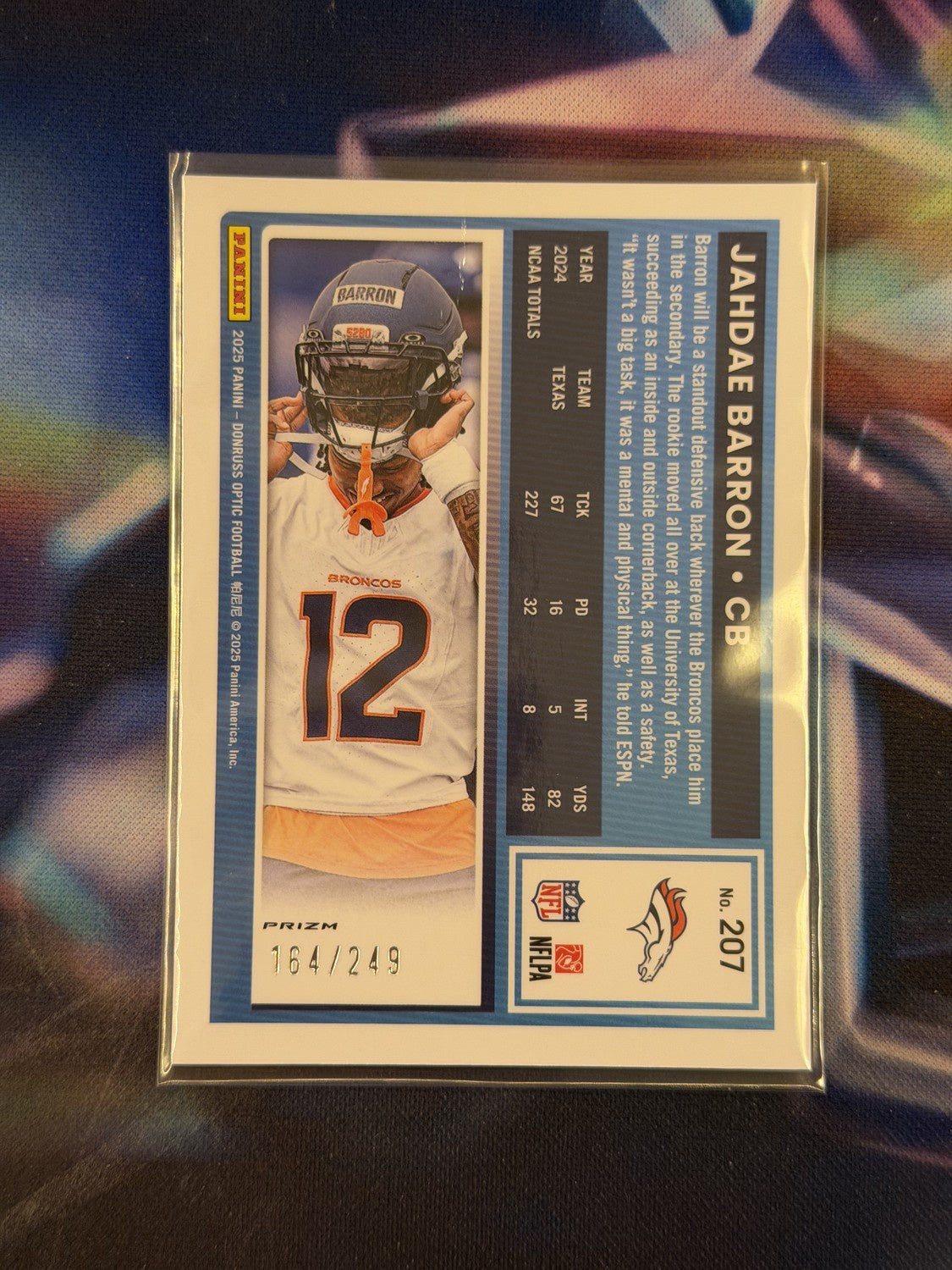 Jahdae Barron Rated Rookie Blue Prizm Back - 2025 Donruss Optic