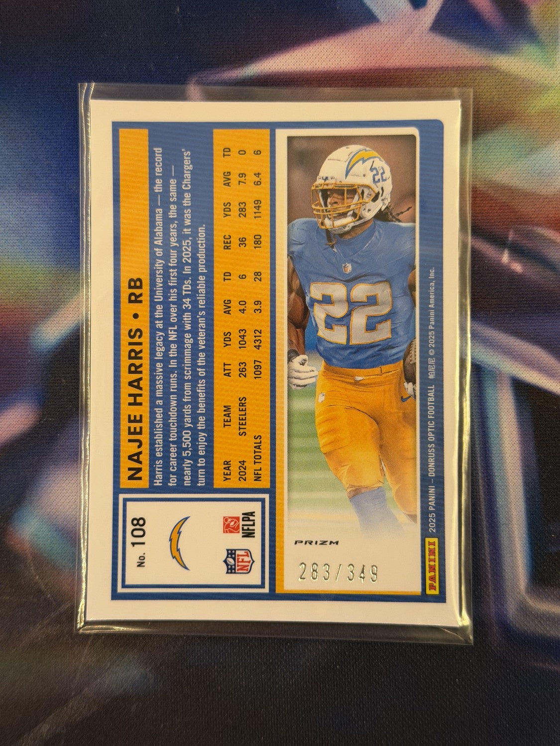 Najee Harris Aqua Prizm Back - 2025 Donruss Optic