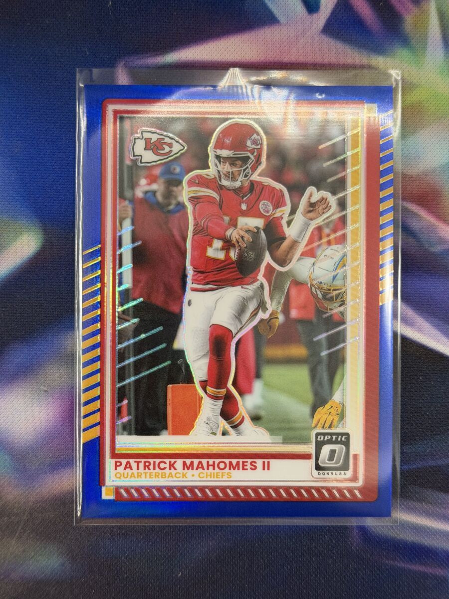 Patrick Mahomes II Blue Prizm Front - 2025 Donruss Optic