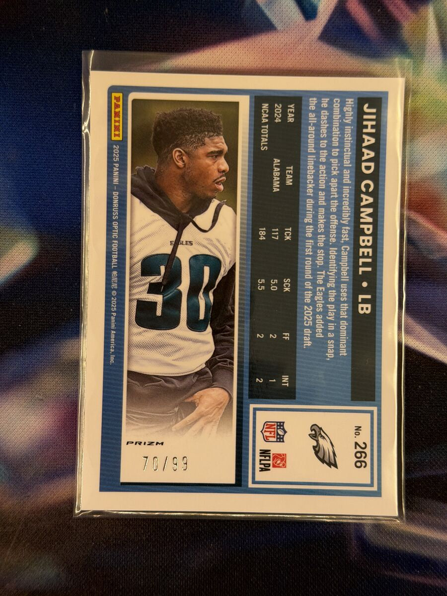 Jihaad Campbell Rated Rookie Pink Velocity Prizm Back - 2025 Donruss Optic