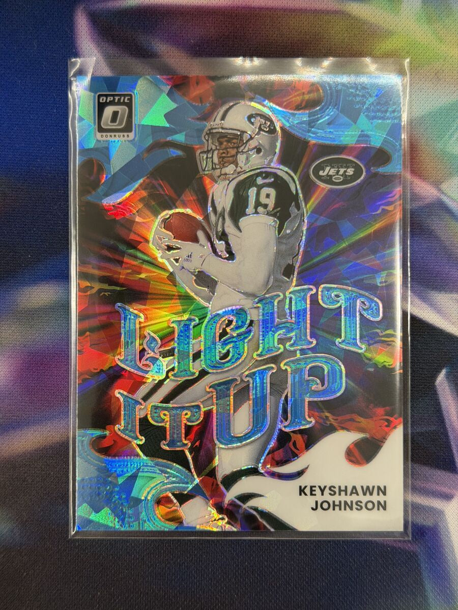 Keyshawn Johnson Light It Up Blue Ice Front - 2025 Donruss Optic