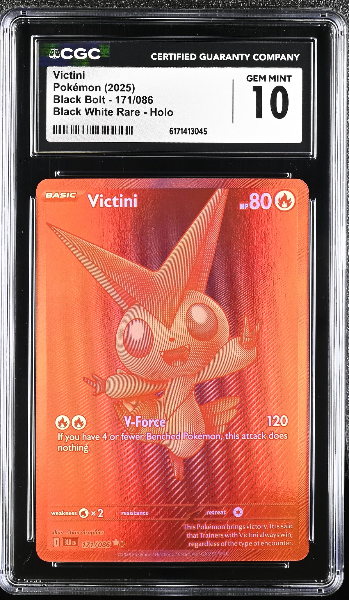 2025 Pokemon Black Bolt Victini 171/086 Black White Rare Red CGC 10