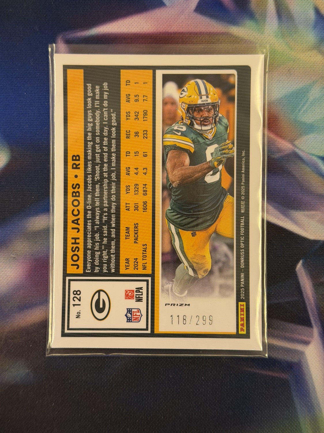Josh Jacobs Orange Prizm Back - 2025 Donruss Optic