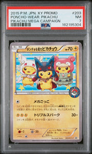 2015 Pokemon Japanese Poncho-Wear Pikachu 203 Pikachu Mega Campaign PSA 7