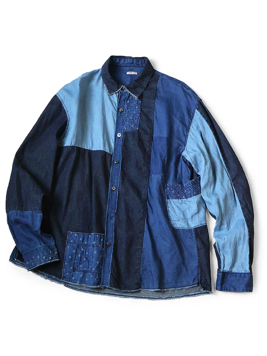 Kapital Cotton x Linen IDG Patch Kathmandu Shirt - EK-1814LS - Made in Japan