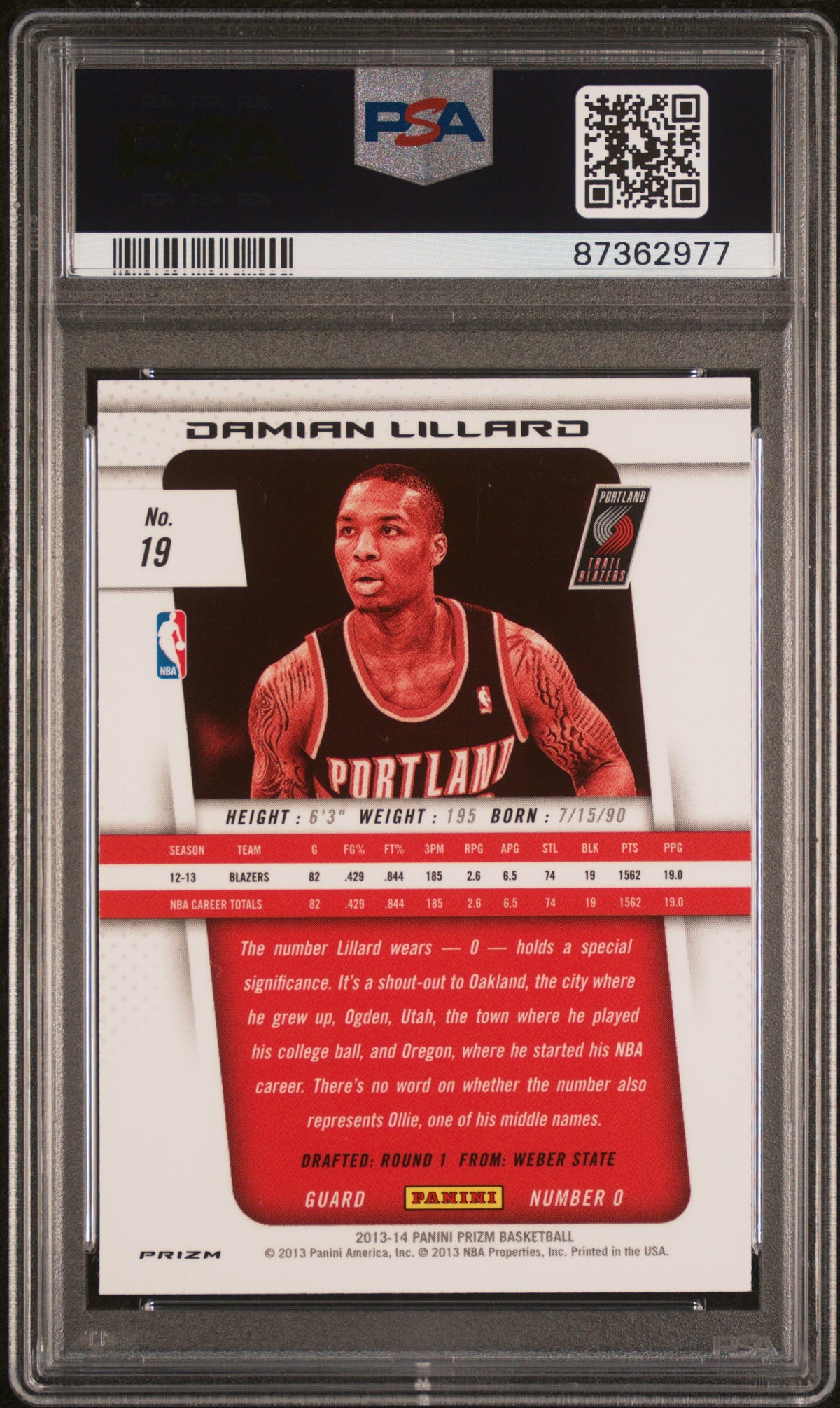 Damian Lillard PSA 9 Back - Cert #87362977