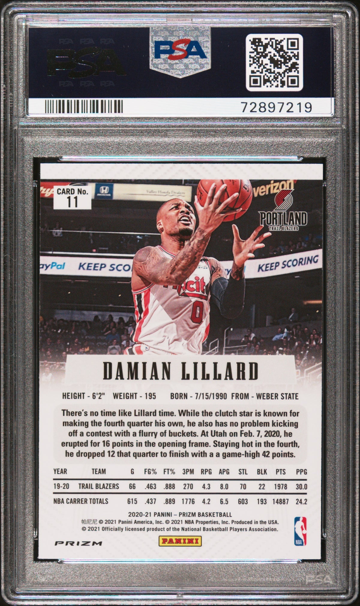 2020-21 Panini Prizm - Damian Lillard - Flashback Fast Break - #11  - PSA Graded Card