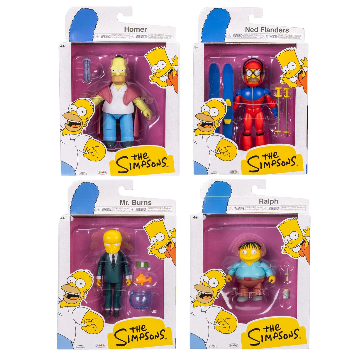 The Simpsons - 5" Action Figure Wave 5 - Jakks Pacific - Complete Set of 4 (Sick Homer, Stupid Sexy Flanders, Mr Burns, Ralph)
