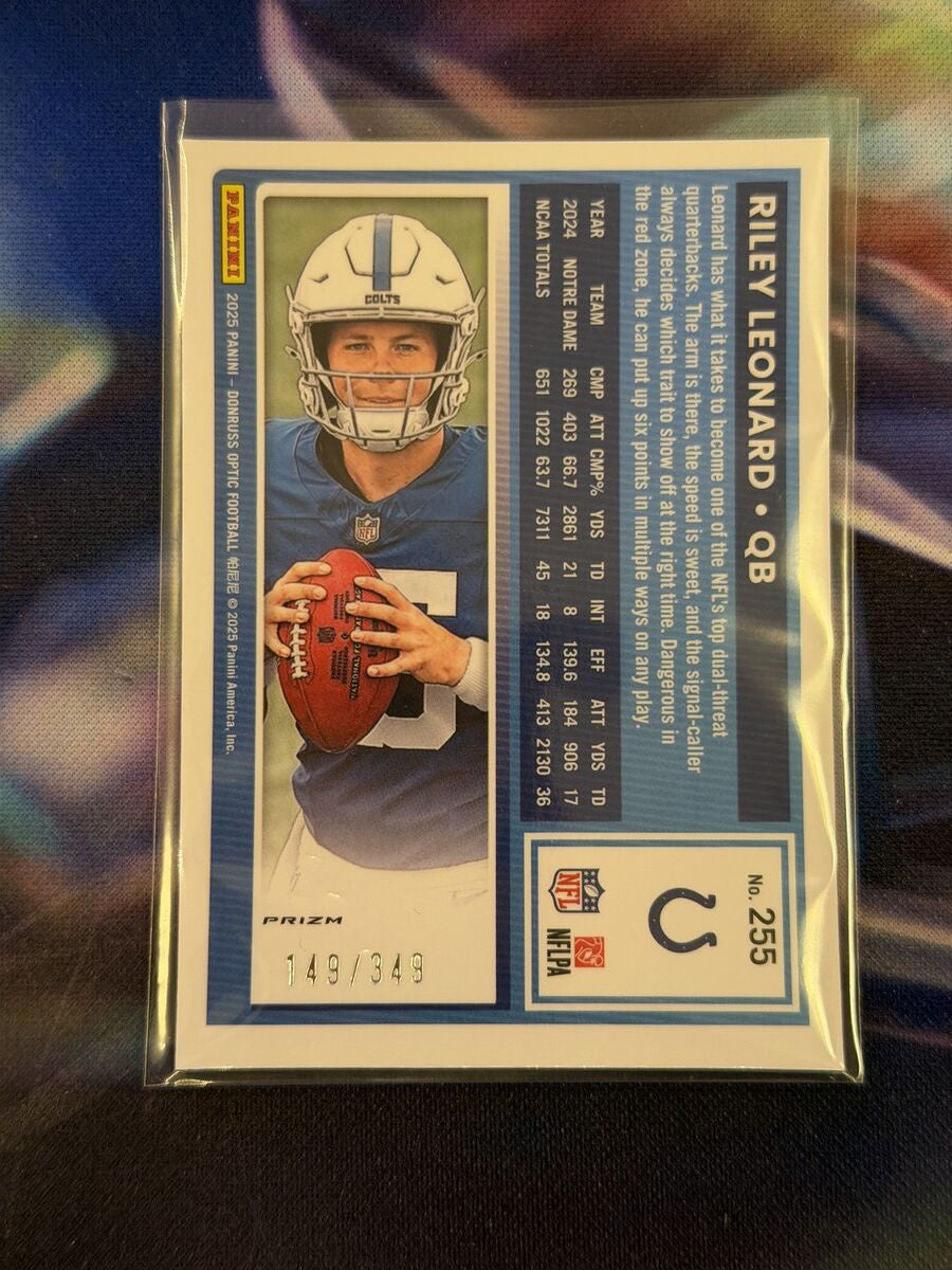 Riley Leonard Rated Rookie Aqua Prizm Back - 2025 Donruss Optic