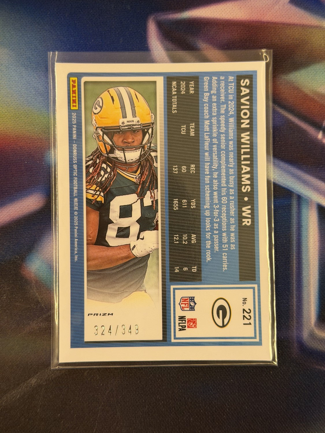 Savion Williams Rated Rookie Aqua Prizm Back - 2025 Donruss Optic