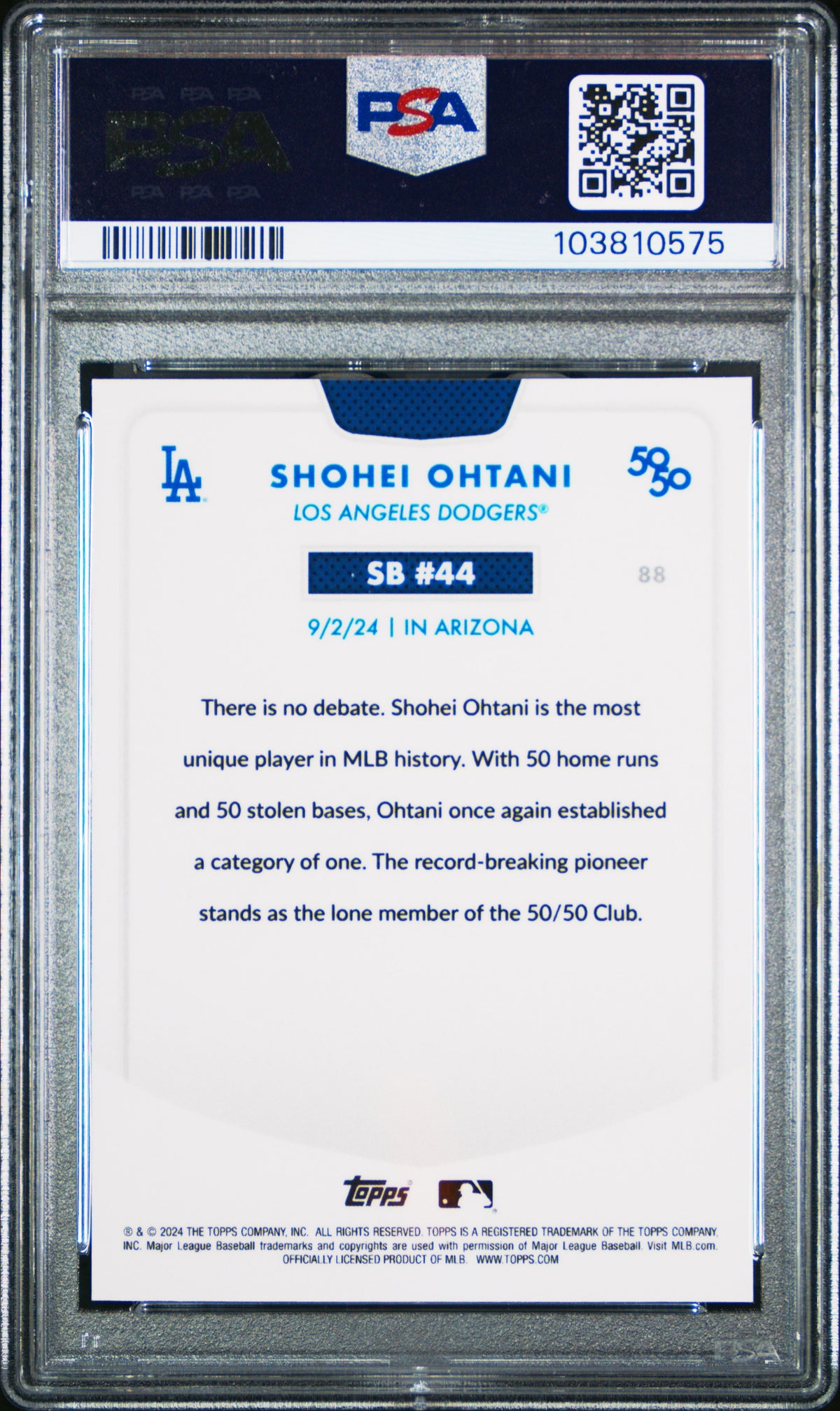 2024 Topps - Shohei Ohtani 50/50 - SB #44 - Blue Refractor - Limited to /150 - #88- PSA Graded Card