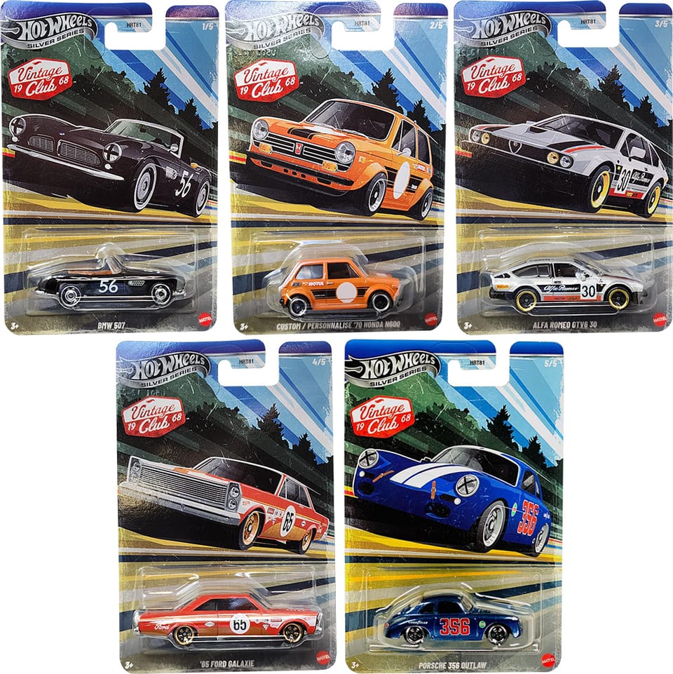 Hot Wheels Silver Series Vintage Racing 2026 Mix 2 - Vintage Grand Prix Vehicle Set of 5