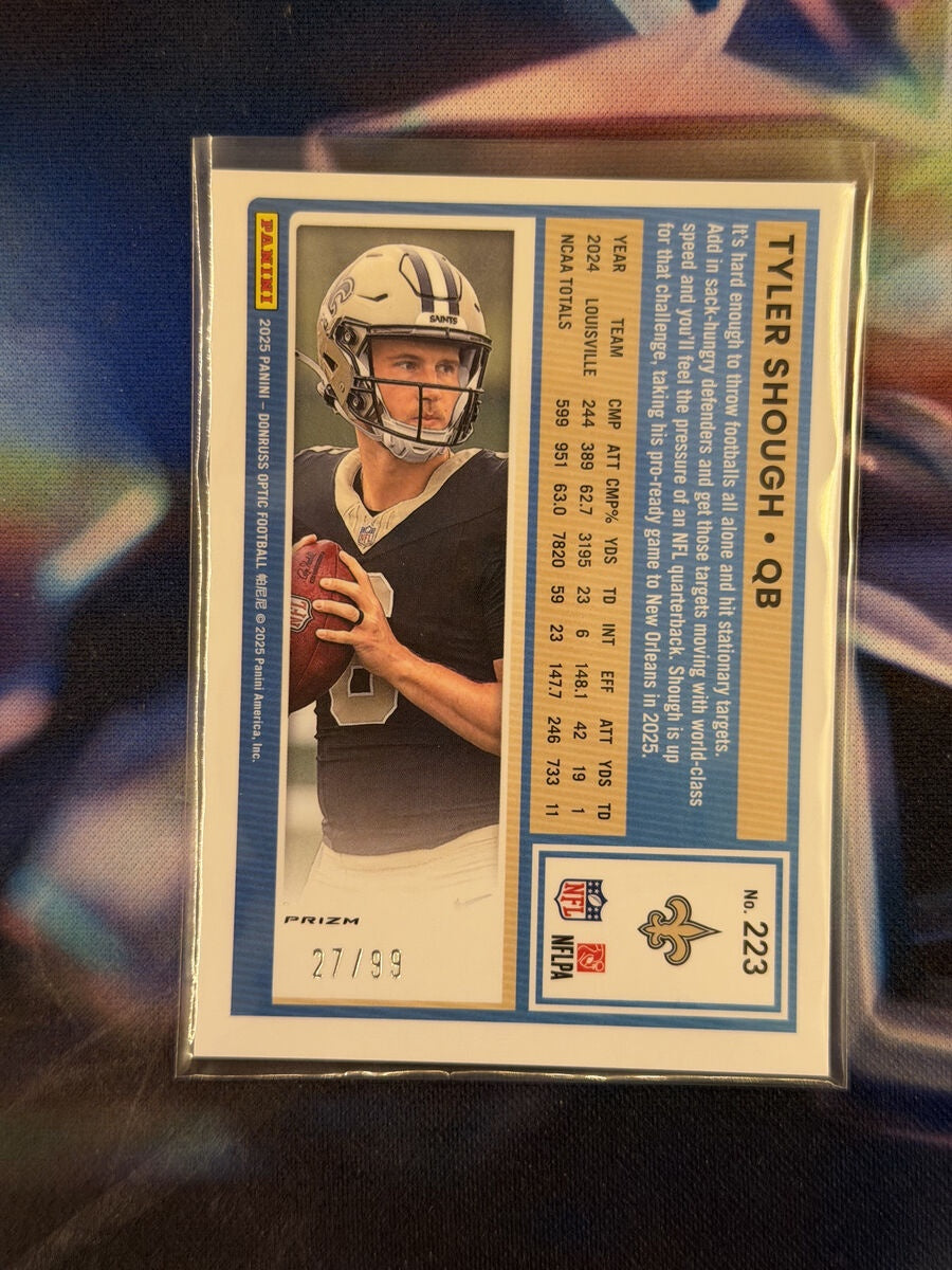 Tyler Shough Rated Rookie Pink Velocity Prizm Back - 2025 Donruss Optic
