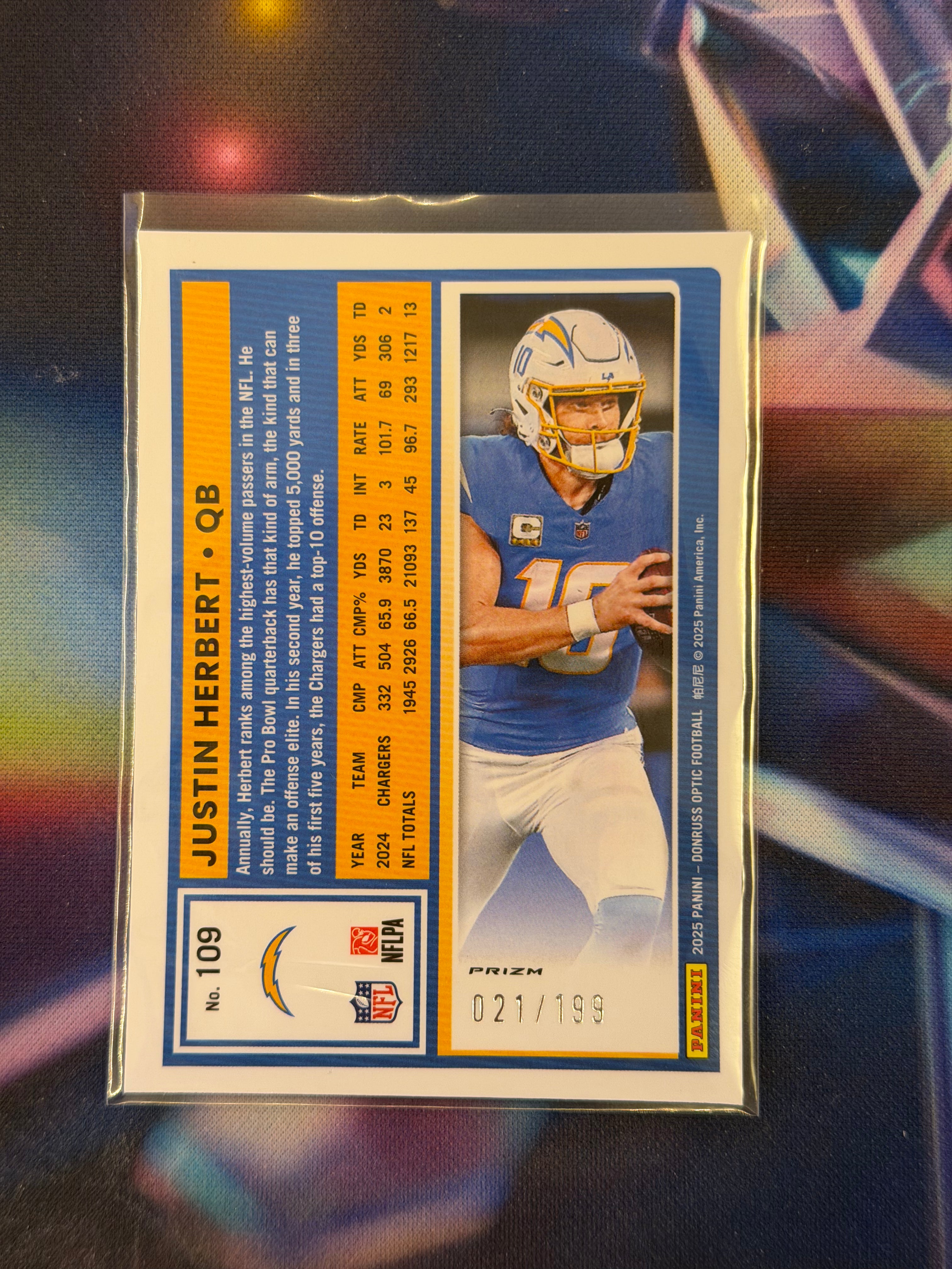 2025 NFL Panini Donruss Optic - Justin Herbert Flex Emoji Limited to /199 - Chargers - Raw Ungraded Card