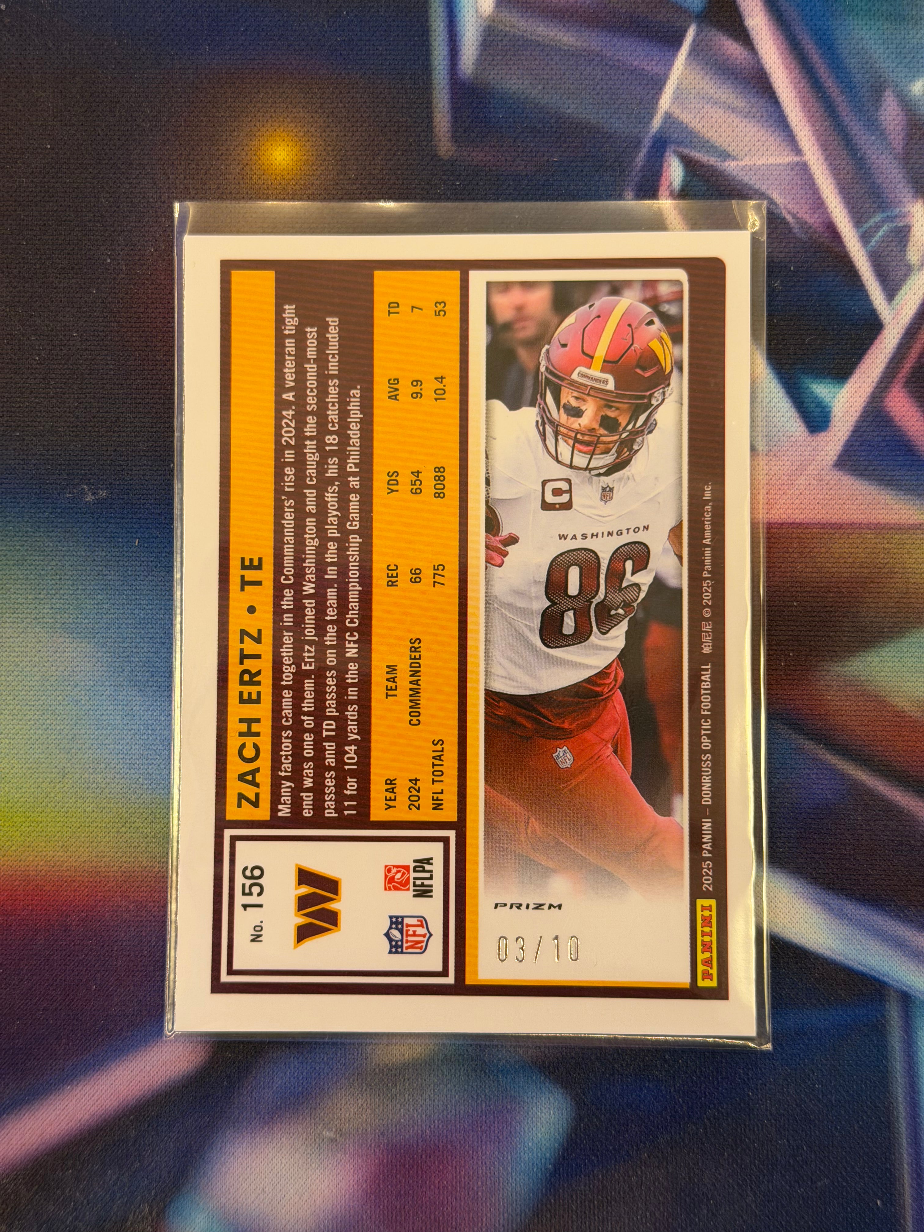 2025 NFL Panini Donruss Optic - Zach Ertz Gold Prizm Limited to /10 - Commanders - Raw Ungraded Card