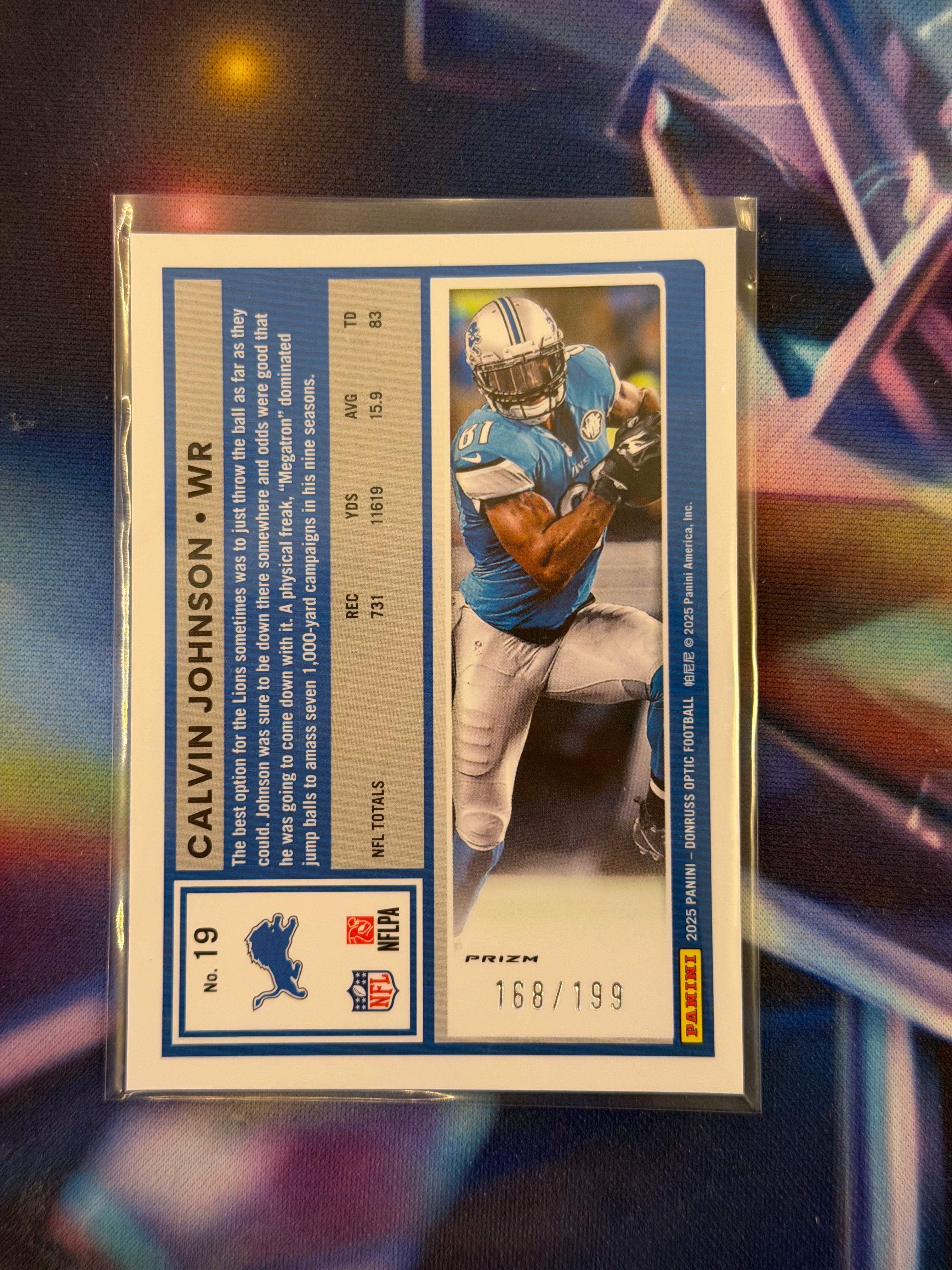 2025 NFL Panini Donruss Optic - Calvin Johnson Flex Emoji Limited to /199 - Lions - Raw Ungraded Card