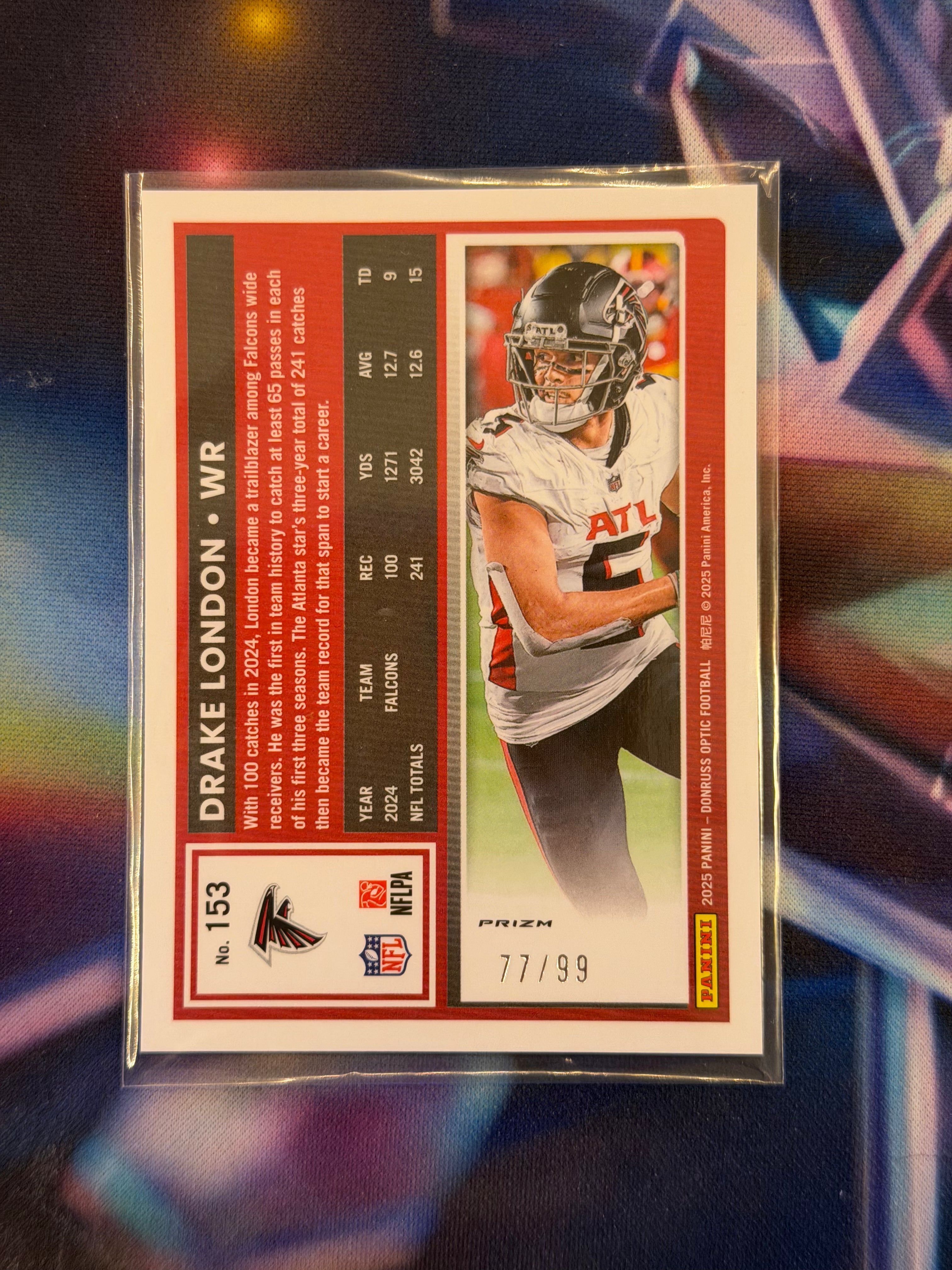 2025 NFL Panini Donruss Optic - Drake London Pink Velocity Prizm Limited to /99 - Falcons - Raw Ungraded Card