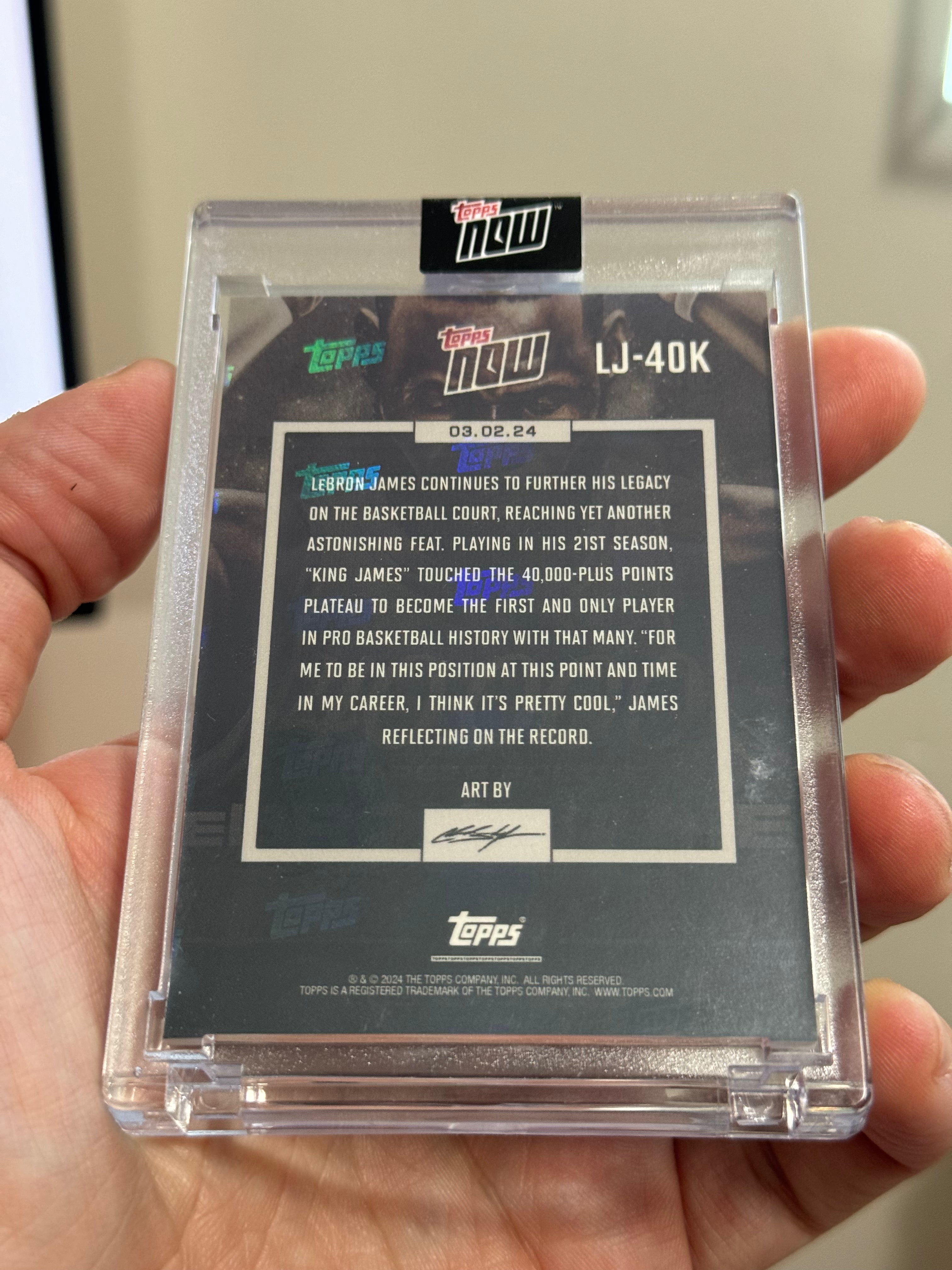 LeBron James 2023-24 TOPPS NOW Encased 40,000 Career Points Basketball Card - LJ-40K