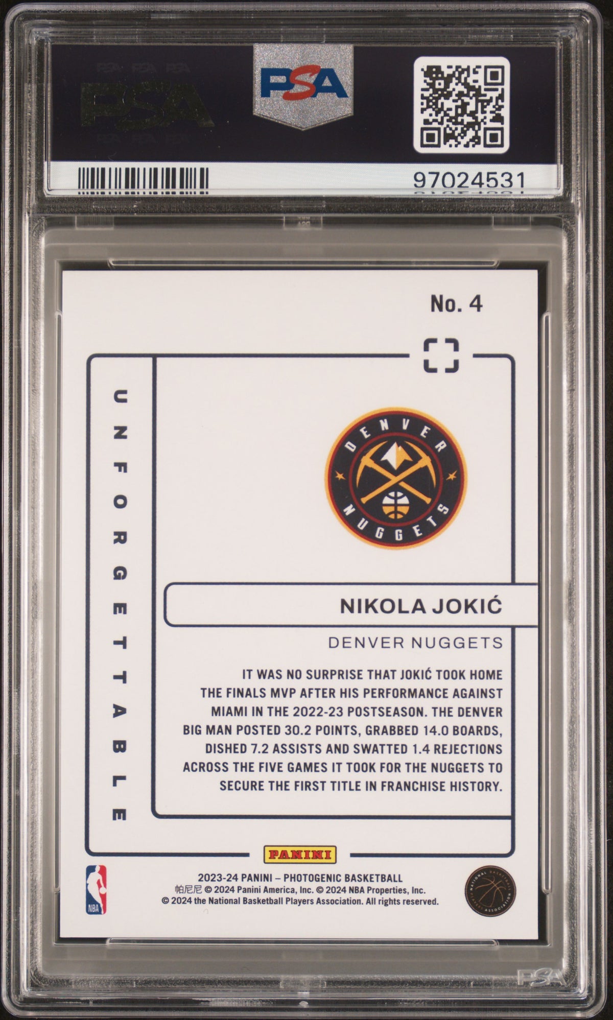 Nikola Jokic PSA 9 Back - Cert #97024531