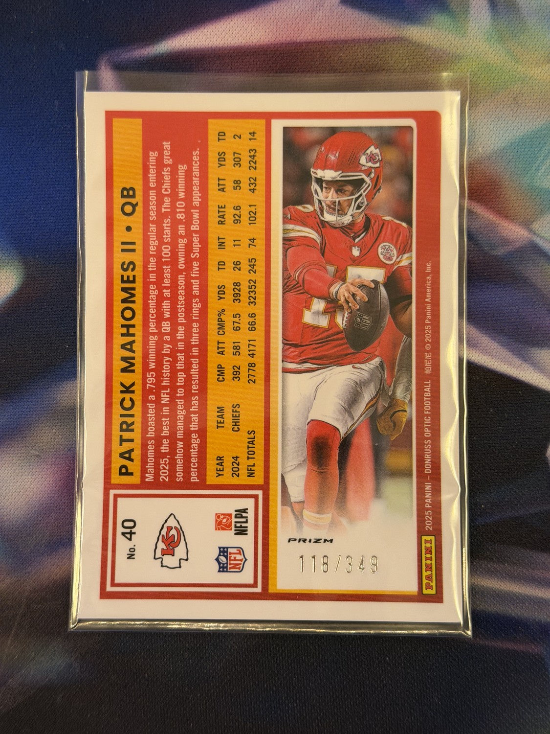 Patrick Mahomes II Aqua Blue Prizm Back - 2025 Donruss Optic