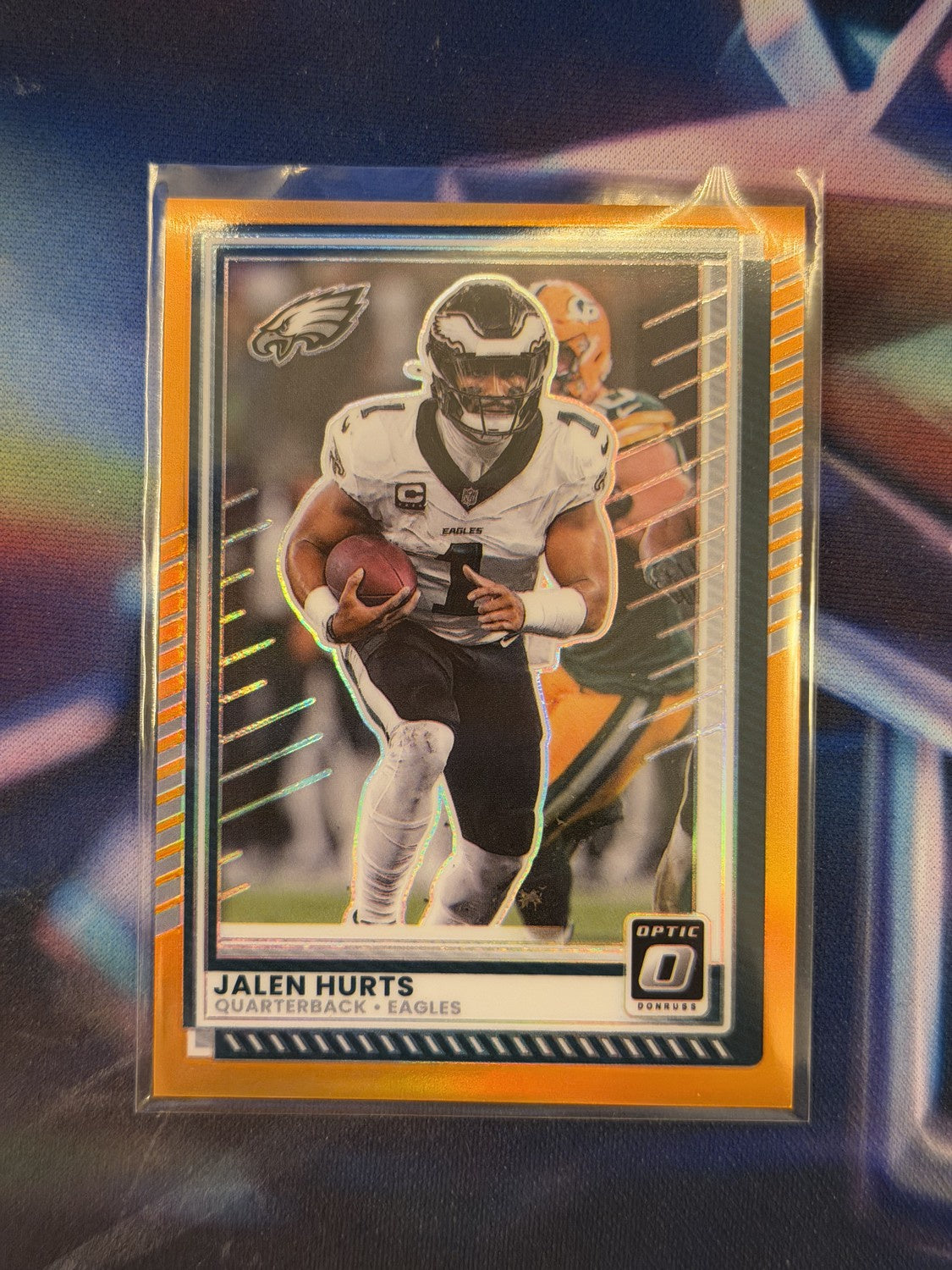 Jalen Hurts Orange Prizm Front - 2025 Donruss Optic