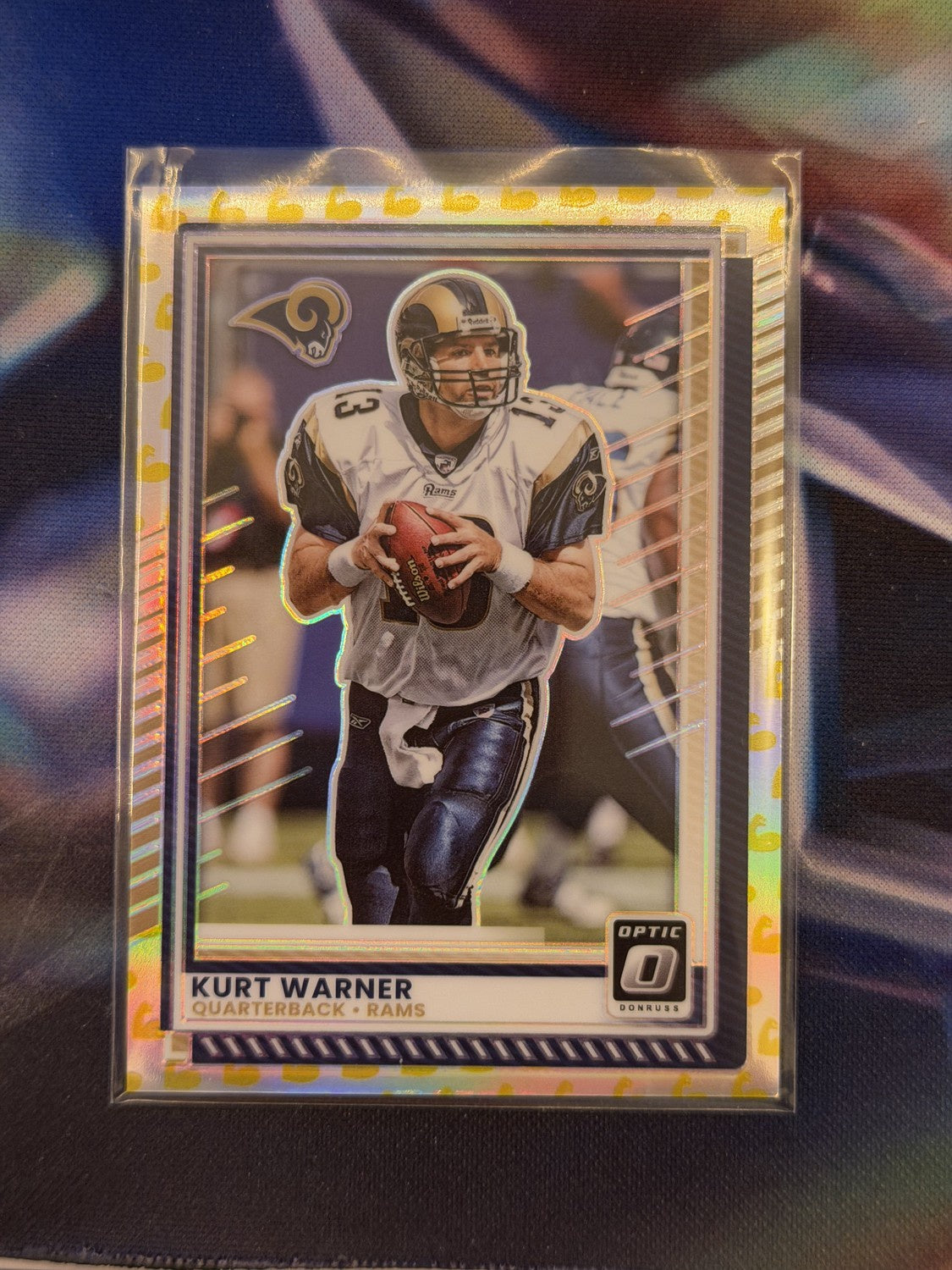 Kurt Warner Flex Emoji Prizm Front - 2025 Donruss Optic